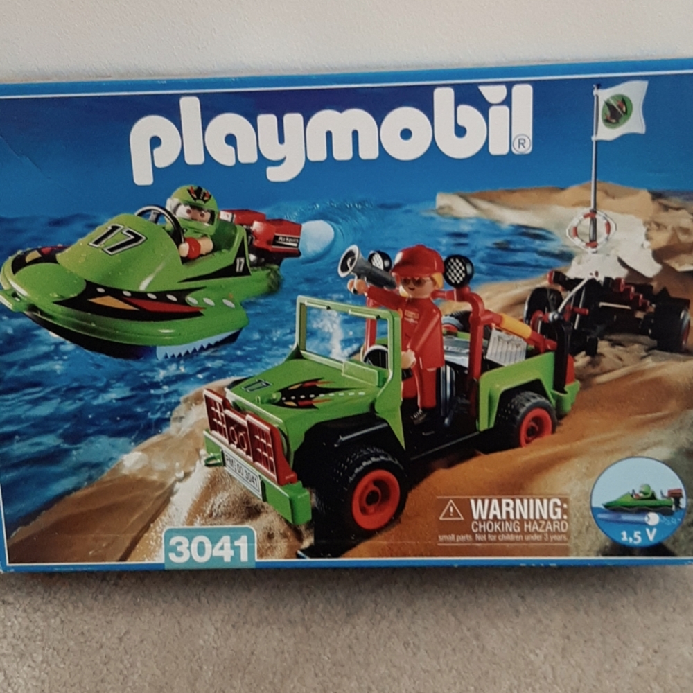 NIB Playmobil jeep ATV and speedboat set